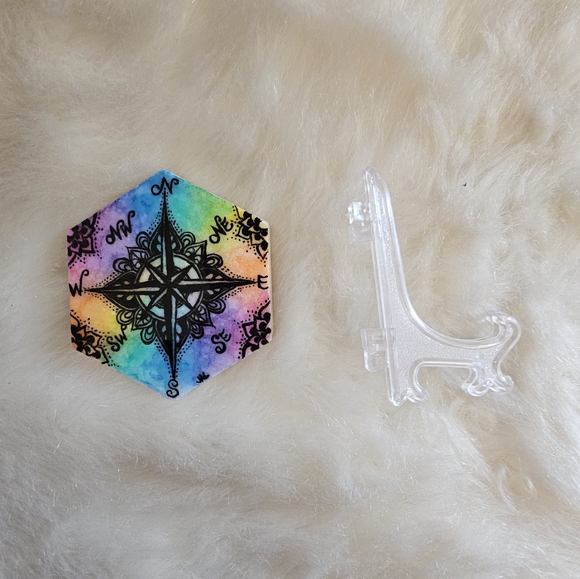 🧭🎨Original Hand Painted Compass Mandala mosaic tile🎨🧭 - Picture 2 of 4